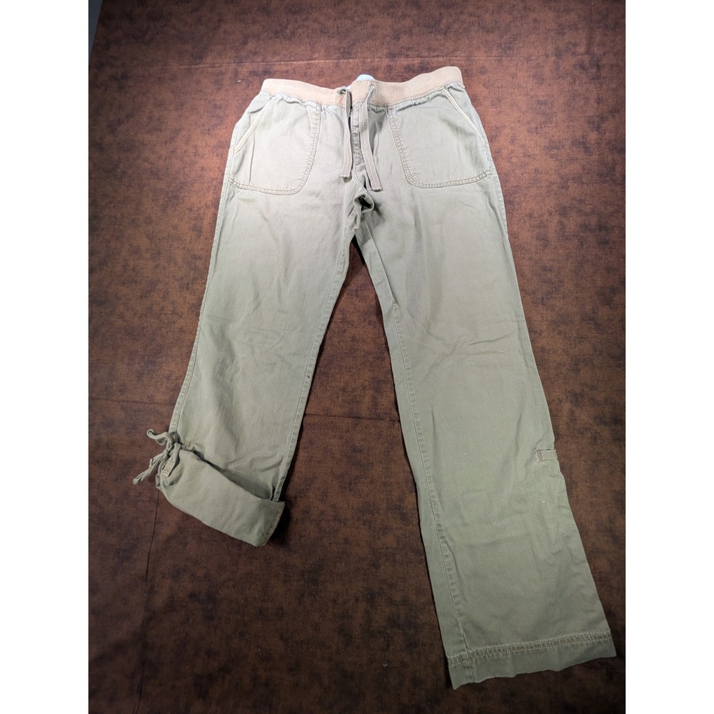 Old Navy Khaki Taupe Ribbed Flex Waist Cotton Low Rise Convertible Capri Pants S
